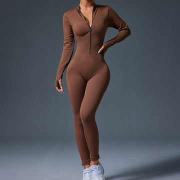 One-piece Seamless Zipper Thumb Hole Tight Long-sleeved Jumpsuit S163