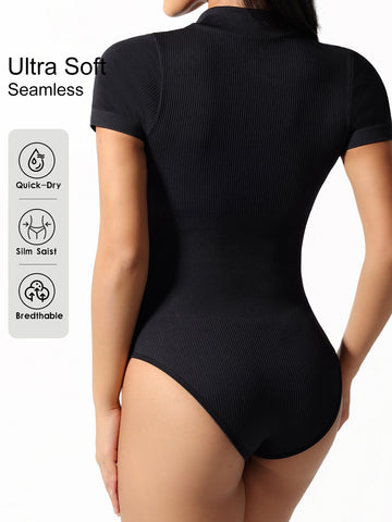 New Seamless Zipper Stand-up Neck Jumpsuit S190