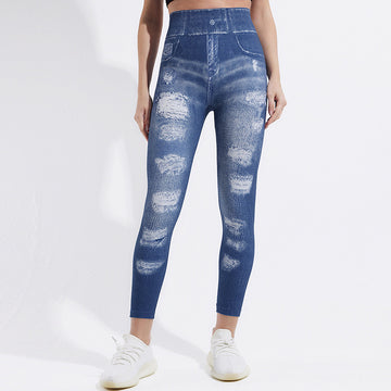 Imitation Denim Digital Printing Yoga Pants S126