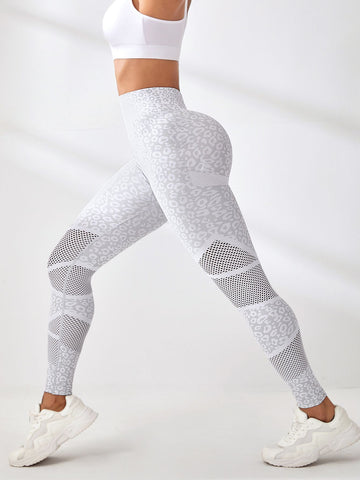 Seamless Leopard Jacquard Mesh Yoga Pants S252